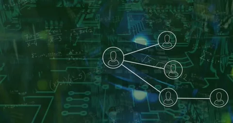 Animation of mathematical equations and network of profile icons over Stock Footage 328243997