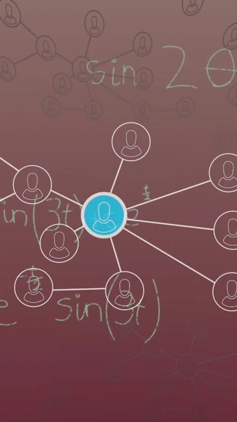 Animation of mathematical equations and network of profile icons against pink Stock Footage 341956512