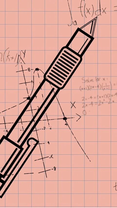 Animation of mathematical equations and pen icon against square lined paper Video stock 344774777