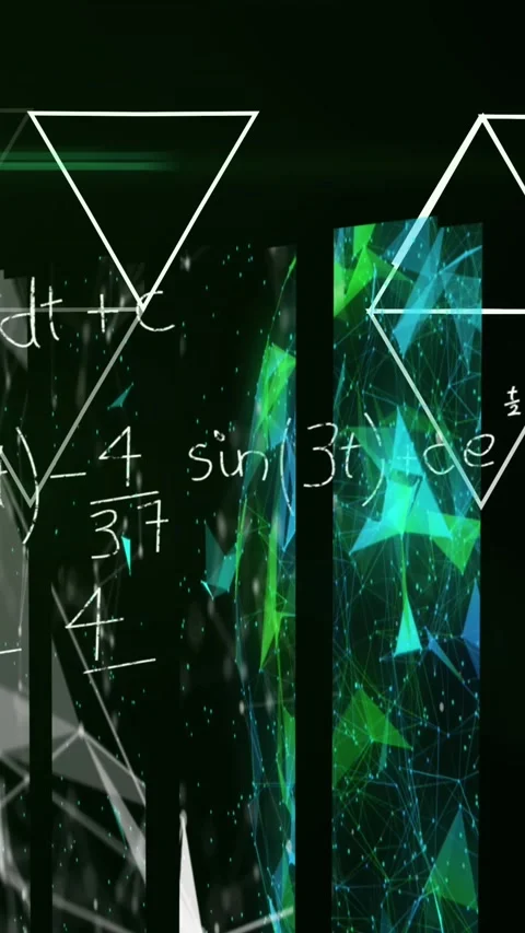 Animation of mathematical equations and shapes over network of connections on Stock Footage 342915232
