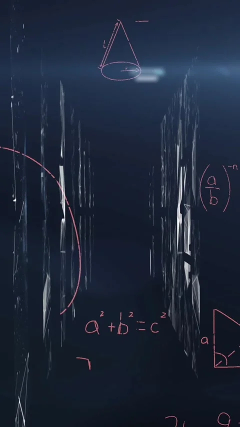 Animation of mathematical equations and shapes over network of connections on Stock Footage 342953804