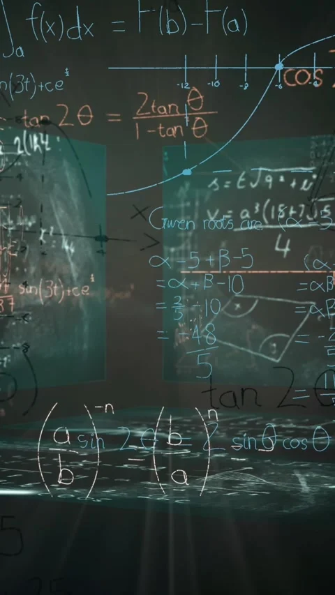Animation of mathematical equations on black background Stock Footage 344783077