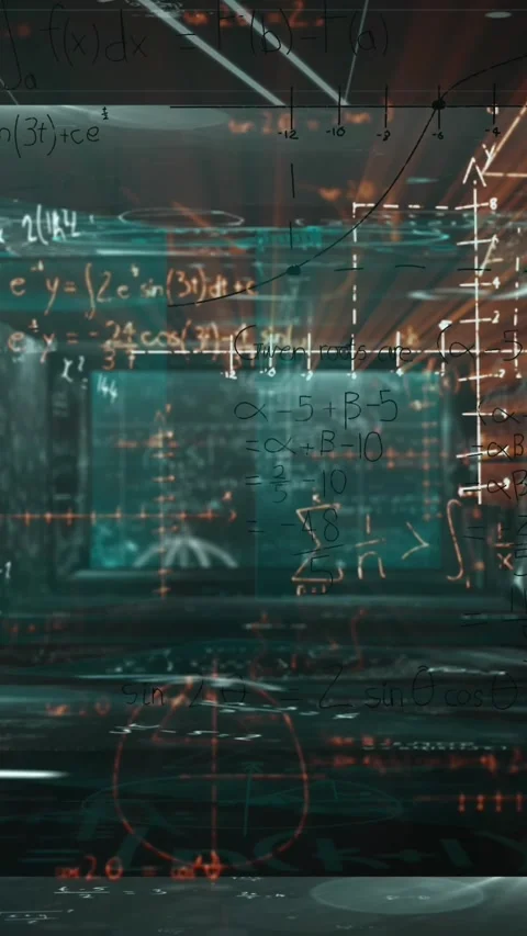Animation of mathematical equations on black background Видео 344783078