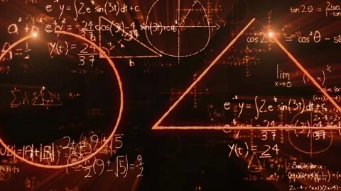 Animation of mathematical equations, circle and triangle over black background Stock Footage 168012984