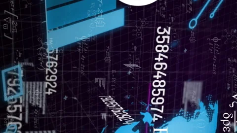 Animation of mathematical equations, globe and data processing on black Stock-Footage 313039369