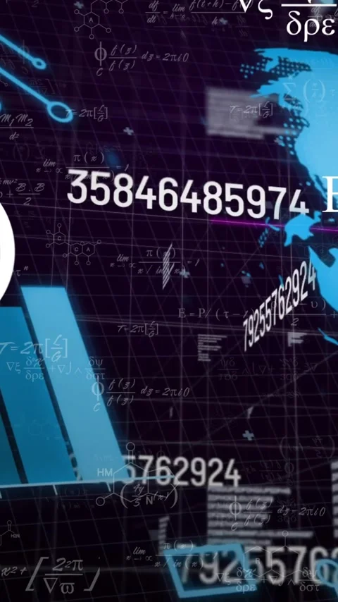Animation of mathematical equations, globe and data processing on black Stock Footage 320513285