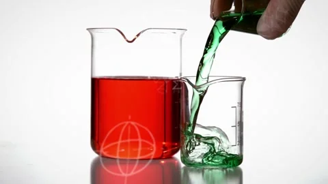 Animation of mathematical equations over beakers with liquid on white background Stock Footage 325770916