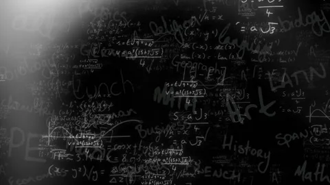Animation of mathematical equations over black background Stock Footage 326426886
