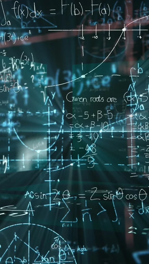 Animation of mathematical equations over black background Stock Footage 344765745