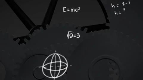 Animation of mathematical equations over cogs on white background Stock Footage 327064258