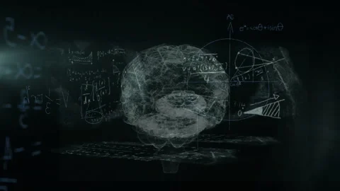 Animation of mathematical equations over digital brain on black background Stock Footage 265624523