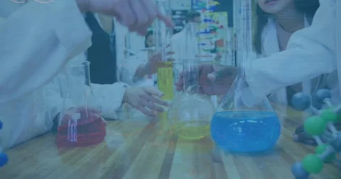 Animation of mathematical equations over diverse schoolchildren with models in Video stock 329225143
