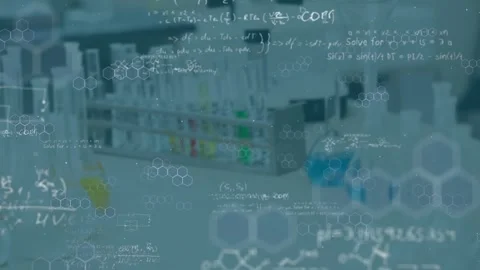 Animation of mathematical equations over empty lab Stock Footage 328410383