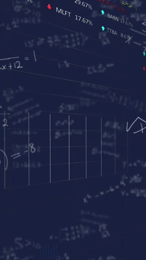 Animation of mathematical equations over financial data processing 스톡 동영상 344803532