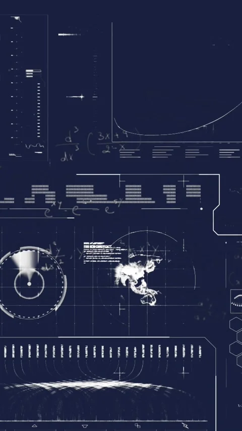 Animation of mathematical equations over interface with data processing against Stock Footage 344614357
