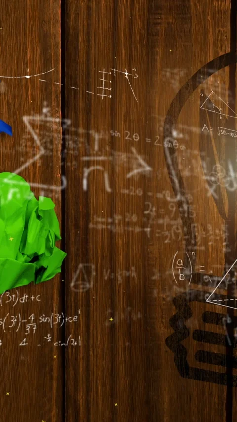 Animation of mathematical equations over lightbulb and crumpled paper Stock Footage 319415962