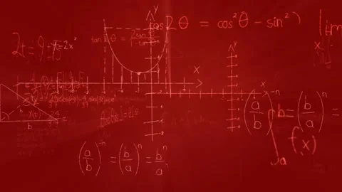 Animation of mathematical equations over red background Stock Footage 328096921