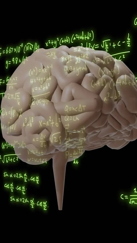 Animation of mathematical equations over rotating brain on black background Stock Footage 320444392