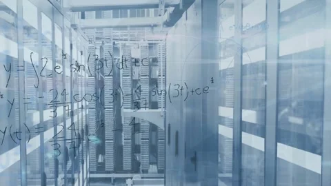 Animation of mathematical equations over server room Stock Footage 327006198