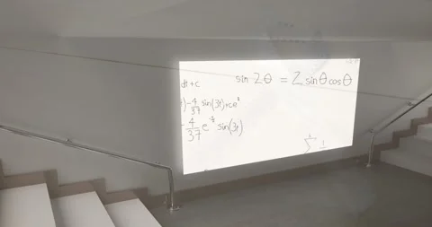 Animation of mathematical equations over stairs on white background Stock Footage 329169435