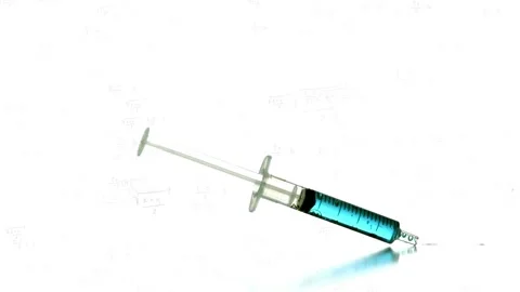 Animation of mathematical equations over syringe with liquid on white background Stock Footage 326760120