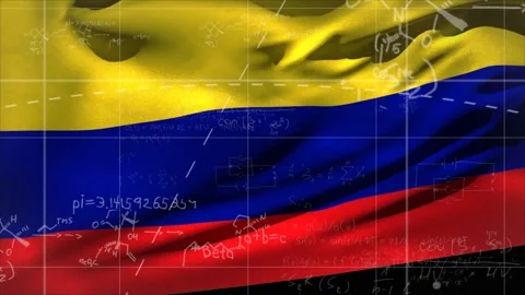 Animation of mathematical equations over waving columbia flag background Stock Footage 330583809