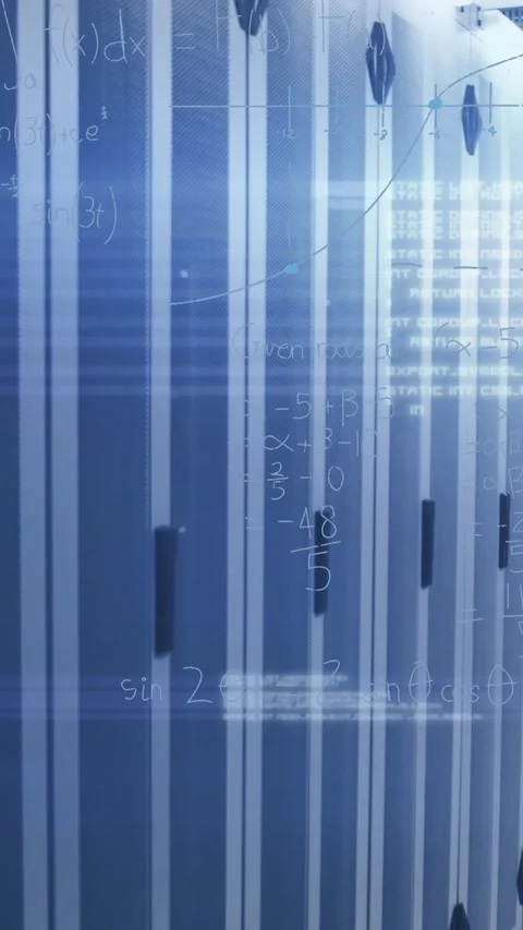 Animation of mathematical equations with symbols and codes over server room Stock Footage 319264399