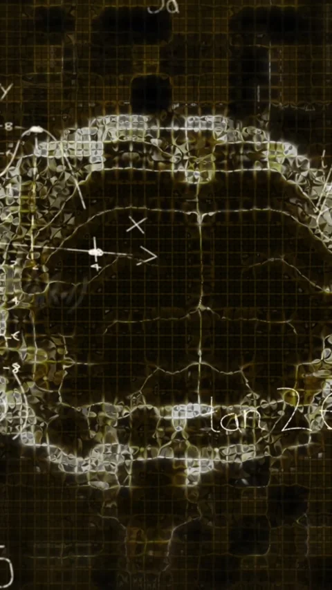 Animation of mathematical formula and shapes moving over a brain on black Stock Footage 324025008