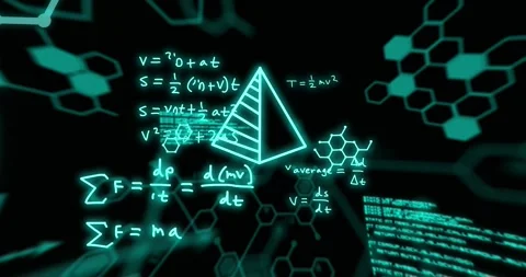 Animation of mathematical formulae and scientific data processing over black Stock Footage 328090711