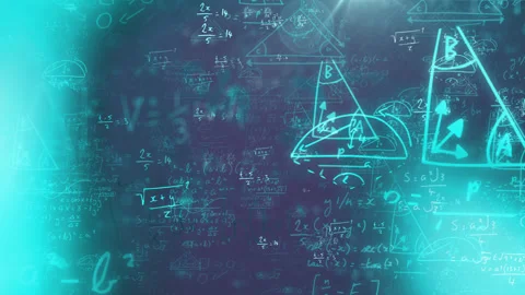 Animation of mathematical formulae moving with multiple blue lights on black Stock Footage 130727088