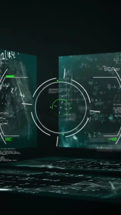 Animation of mathematical formulas on screens over black background Stock Footage 341659654