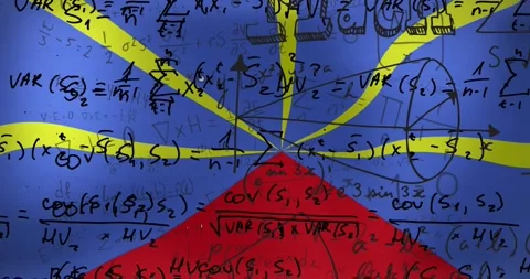 Animation of mathematics equations over waving flag of reunion Stock Footage 327450521
