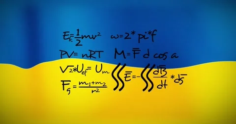 Animation of mathematics equations over waving ukraine flag Stock Footage 330735851