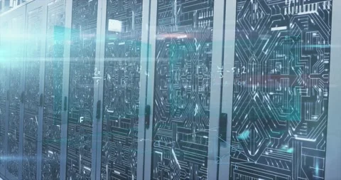 Animation of maths calculations over datra processing on computer servers Stock Footage 203890950