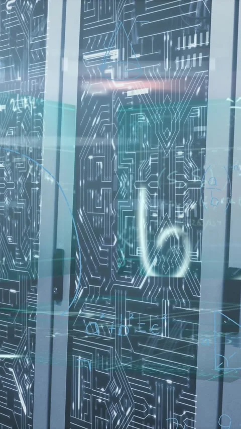 Animation of maths calculations over datra processing on computer servers Stock Footage 344774495