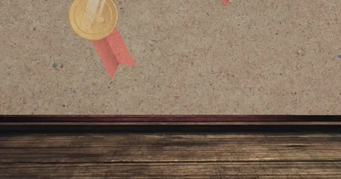 Animation of medal icons over empty room Stock Footage 330586410