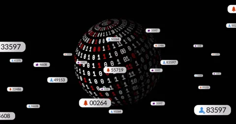 Animation of media icons over globe of binary coding Stock Footage 309168784