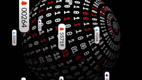 Animation of media icons over globe of binary coding Stock Footage 313296353