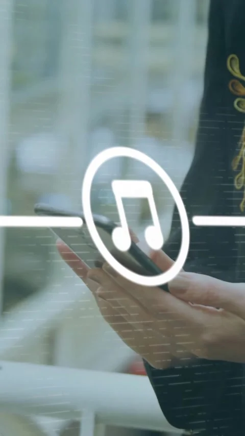 Animation of media network over caucasian woman in shop using smartphone Stock Footage 344370229