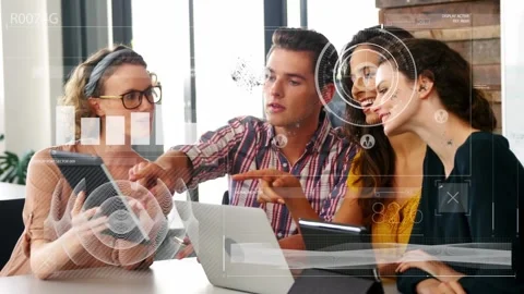Animation of media of over couple using computer Stock Footage 330254606