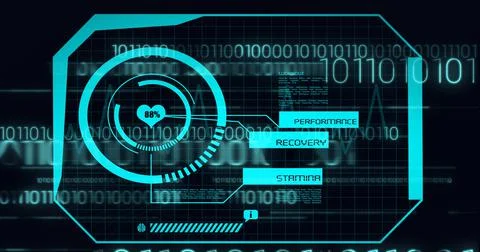 Animation of medical data processing with heart rate monitor in scope, binary Stock Illustration