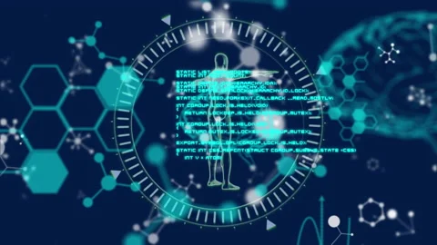 Animation of medical data processing, human brain, human model rotating and Video stock 146561577