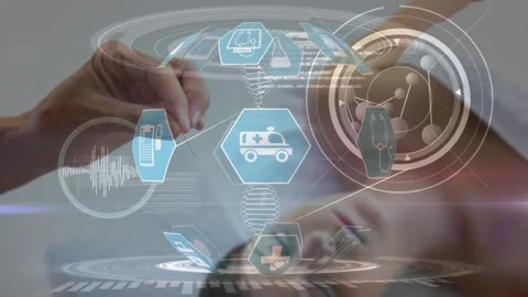 Animation of medical data processing over caucasian woman getting botox Stock Footage 203883553