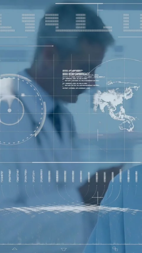 Animation of medical data processing over caucasian male doctor using phone Stock Footage 322084188