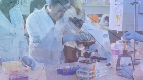 Animation of medical information processing over surgeons at work in operating Stock Footage 330115390