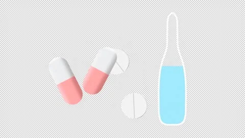 Animation of a medicine, pills and an ampoule with a vaccine. Stock Footage 289390153