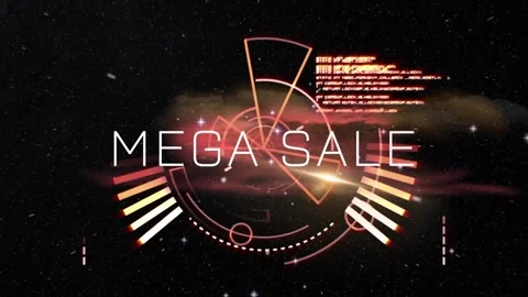 Animation of mega sale text with geometric shapes and computer language in Stock Footage 330295100