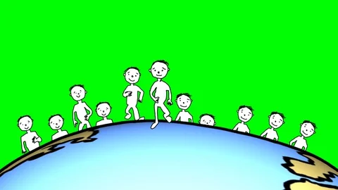 Animation of men walking together over planet earth in Green Screen Chroma Key Stock-Footage 130169137