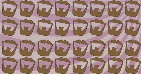 Animation of men's brown beards repeated over rotating pink stripes Stock Footage 328159846