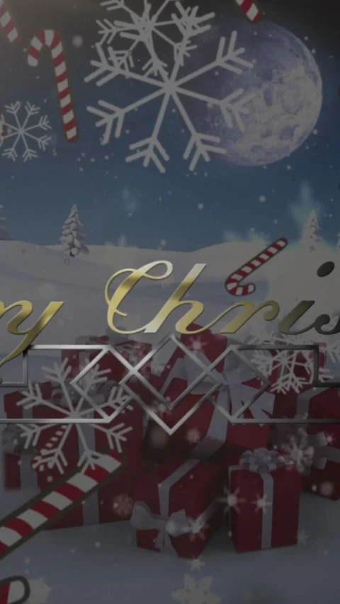Animation of merry christmas text, falling sticks over snow covered mountain and Stock Footage 344766120